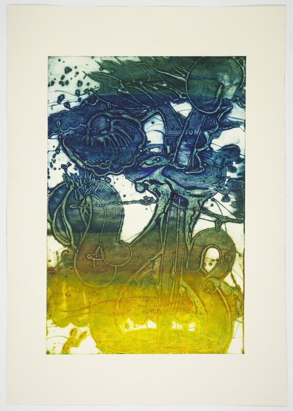 Catherine Howe, ‘Bouquet (sunflower, lemon, blue, hunter)’, 2019, Print, Unique collagraph, Manneken Press