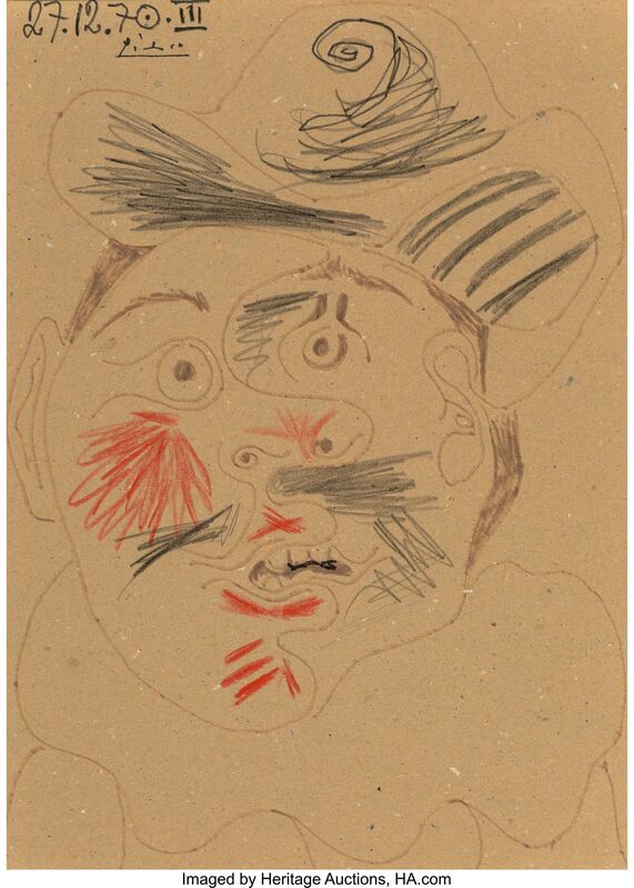 Pablo Picasso, ‘Tête d'homme’, 1970, Mixed Media, Ink and crayon on cardboard, Heritage Auctions