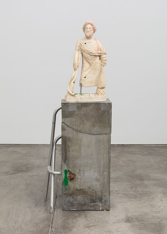 Justin Matherly, ‘Untitled (Fear, Anxiety and Joy)’, 2016, Sculpture, Modified gypsum, spray paint, acrylic paint, concrete, ambulatory equipment, stainless steel tube, Paula Cooper Gallery