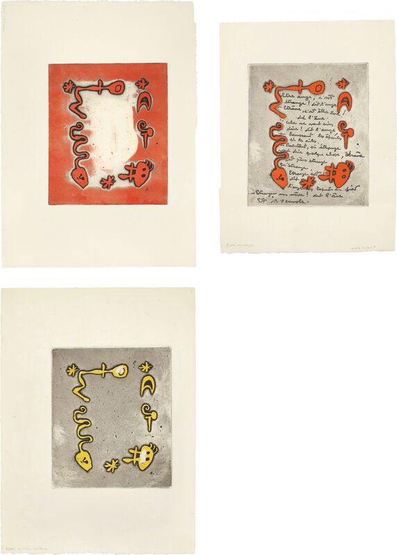 Joan Miró, ‘Ruthven Todd Album, Poem for Diane Bouchard: three impressions’, 1947, Print, Three aquatints in colors (one with unique manuscript engraving), on Rives BFK paper, with full margins, Phillips