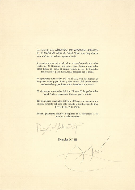 Joan Miró, ‘Maravillas con Varaciones Acrósticas en el Jardìn de Miró’, 1975, Ephemera or Merchandise, Lithograph, ArtWise