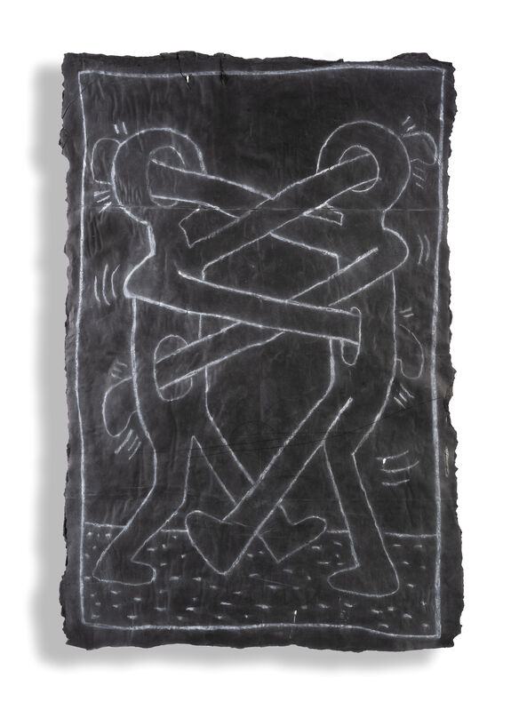 Keith Haring, ‘Untitled’, Drawing, Collage or other Work on Paper, Original Subway Drawing, white chalk on black paper, Tate Ward Auctions