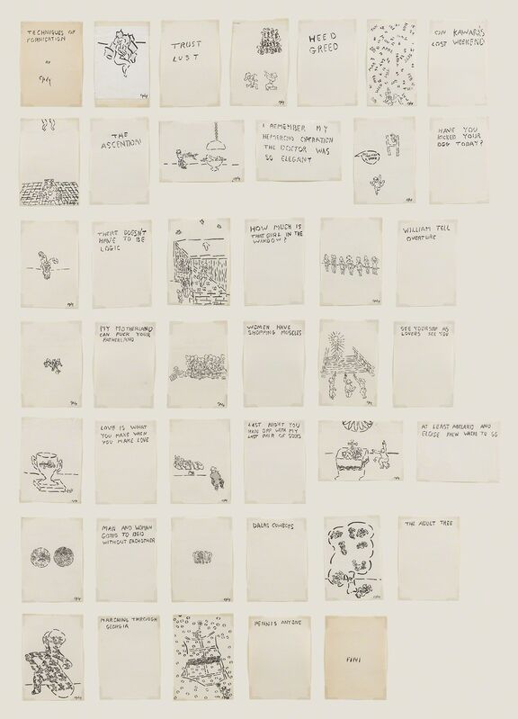 William Nelson Copley, ‘Techniques of Fornication (Unbound Book of Drawings)’, ca. c. 1991/2, Drawing, Collage or other Work on Paper, Ink and graphite on 42 hand-cut sheets of paper, David Nolan Gallery