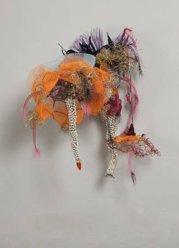 Rina Banerjee, ‘Mangroves of Alien and Native froze and foamed, rose and rose, opened and closed and one in all grew calm who knew’, 2014, Sculpture, Steel, plastic, nylon, light bulb, shell wire, cotton thread, feather, Ota Fine Arts