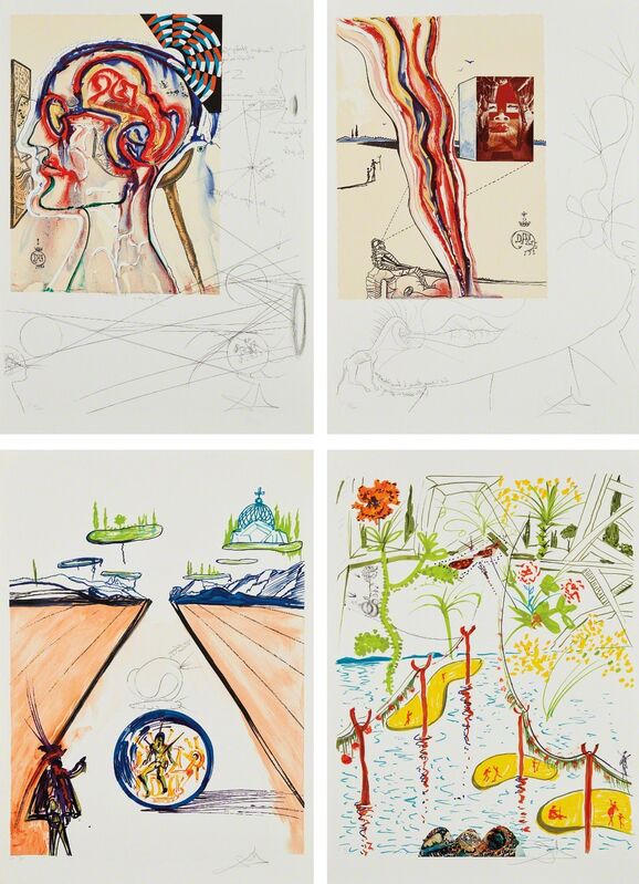 Salvador Dalí, ‘Imaginations and Objects of the Future: four plates’, 1975, Print, Four lithographs in colors, two with collage, on Rives paper, all with full margins and contained in their original wove paper folios with title and text by Dali (folded as issued), Phillips