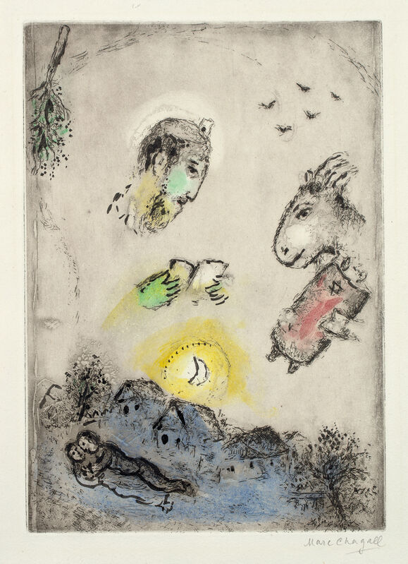Marc Chagall, ‘Der Esel über dem Dorf (The Donkey Above the Village)’, 1951, Print, Etching and aquatint with hand-coloring, on wove paper, with full margins., Phillips