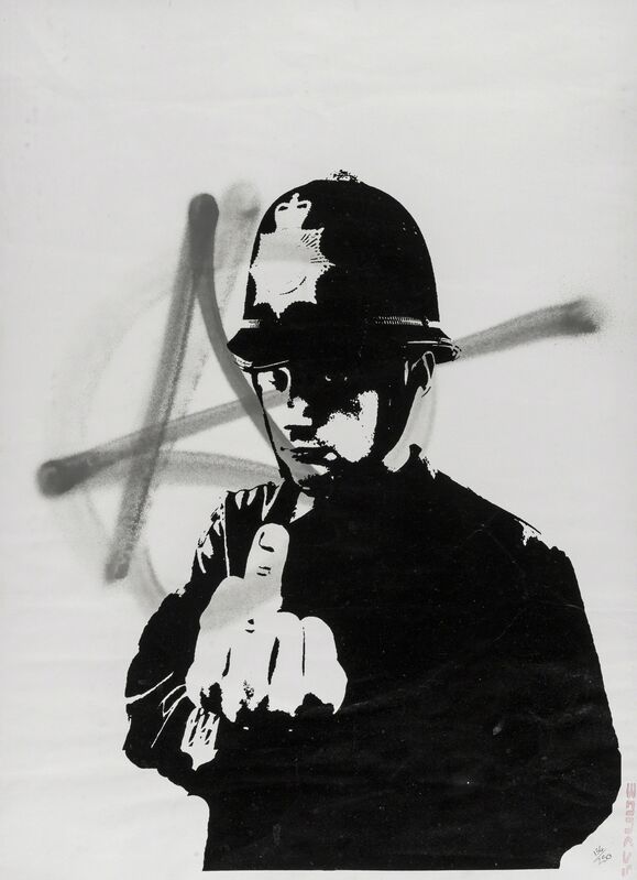 Banksy, ‘Rude Copper (Anarchy)’, 2002, Print, Screenprint in black with unique spray paint in grey, on wove paper, Forum Auctions