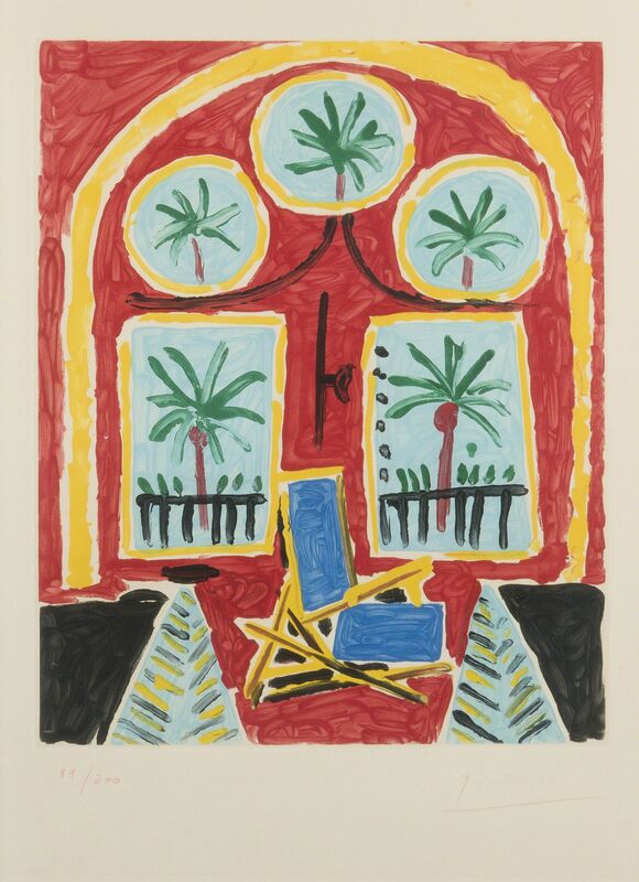 Pablo Picasso, ‘La fenêtre de l’atelier à la Californie’, 1959, Print, Color aquatint on BFK Rives wove paper; Atelier Crommelynck, Paris, pub., John Moran Auctioneers