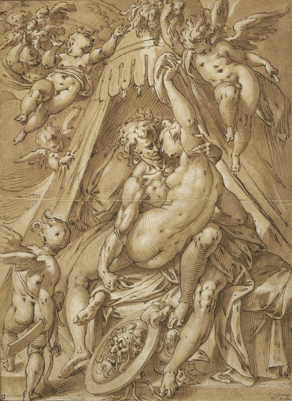 Abraham Bloemaert, ‘Mars and Venus’, 1592, Pen and brown ink, brown wash, white heightening over traces of black chalk, J. Paul Getty Museum