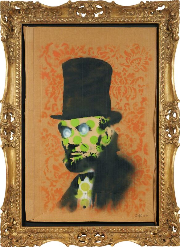 Banksy, ‘Abe Lincoln’, 2008, Painting, Spray paint on cardboard, Phillips