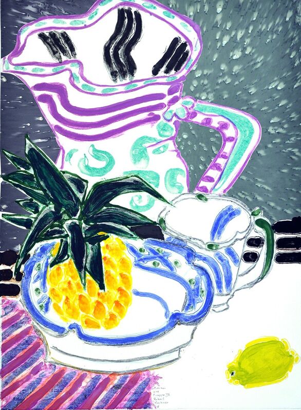 Robert Kushner, ‘Pitcher and Pineapple III’, 2018, Print, Color monotype with collage, Shark's Ink.