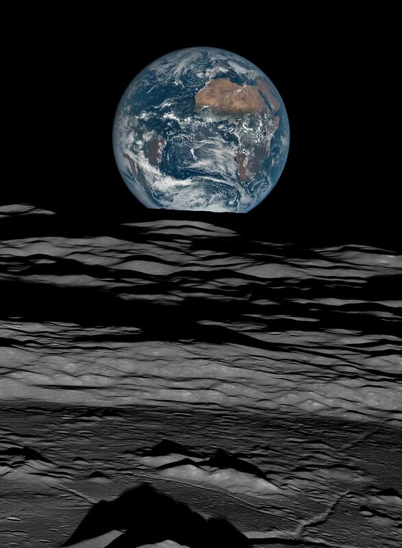 Michael Benson, ‘Earth over the Lunar Horizon, Lunar Reconnaissance Orbiter, 12 October, 2015’, 2016, Photography, Mosaic composite photograph, Digital C-print, Flowers