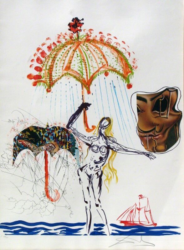 Salvador Dalí, ‘Anti-Umbrella With Atomized Liquid, from Imaginations And Objects Of The Future ’, 1975, Print, Lithograph & Etching with Collage, Gregg Shienbaum Fine Art
