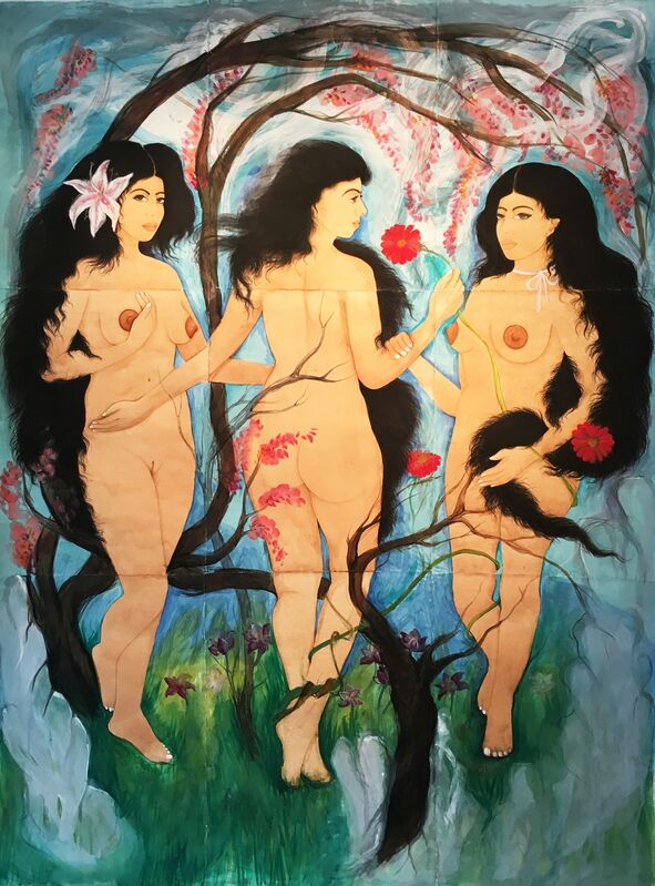 Hiba Schahbaz, ‘The Three Graces’, 2016, Painting, Watercolor, ink and poster paint on paper, Aicon Gallery