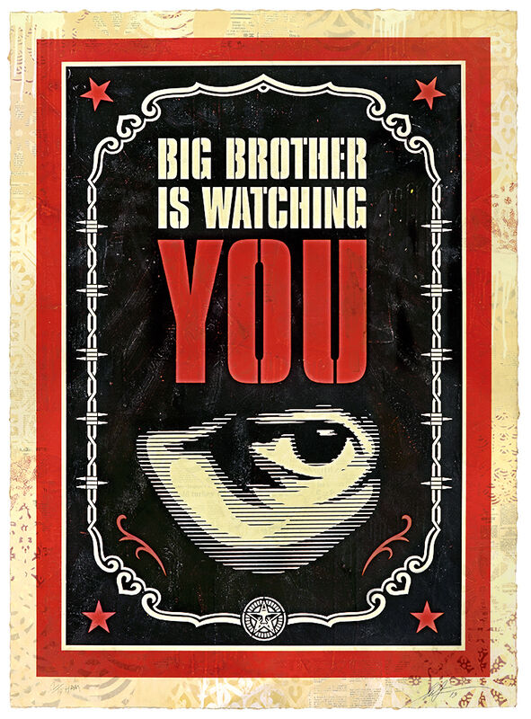 Shepard Fairey, ‘Big Brother is Watching You ’, 2019, Drawing, Collage or other Work on Paper, HPM, Silkscreen and Mixed Media Collage on Paper, Samuel Owen Gallery
