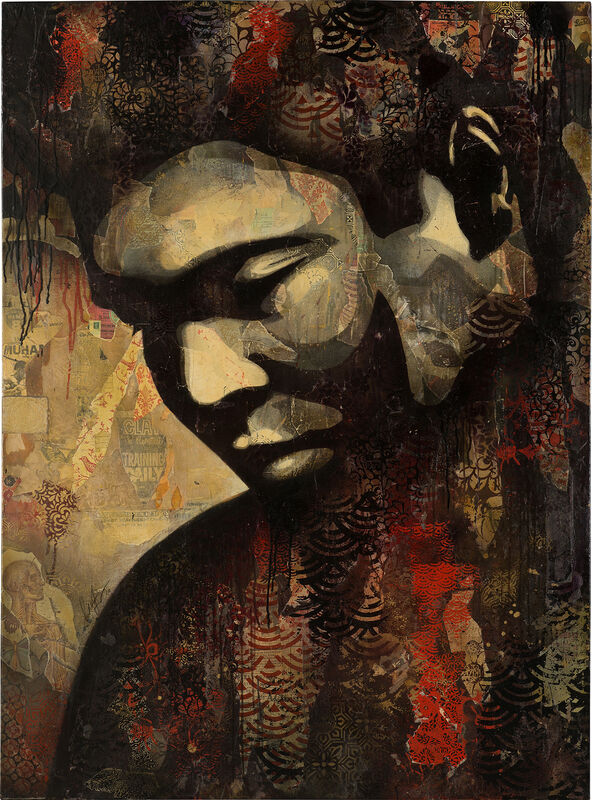 Shepard Fairey, ‘Ali (2)’, 2010, Mixed Media, Stencil impression and mixed media collage on canvas, Phillips