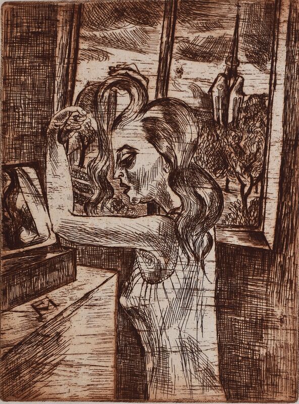 Conrad Felixmuller, ‘Woman in the Morning - Grooming | Frau in der Morgen Kämmen’, 1920, Print, Original Hand Signed and Numbered Etching on Wove Paper, Gilden's Art Gallery