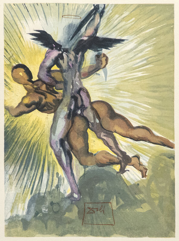 Salvador Dalí, ‘Und sieh, zween Engel kamen niedersteigend Mit Feuerschwertern in der rechten Hand’, 1974, Print, Color wood engraving, Heather James Fine Art Gallery Auction
