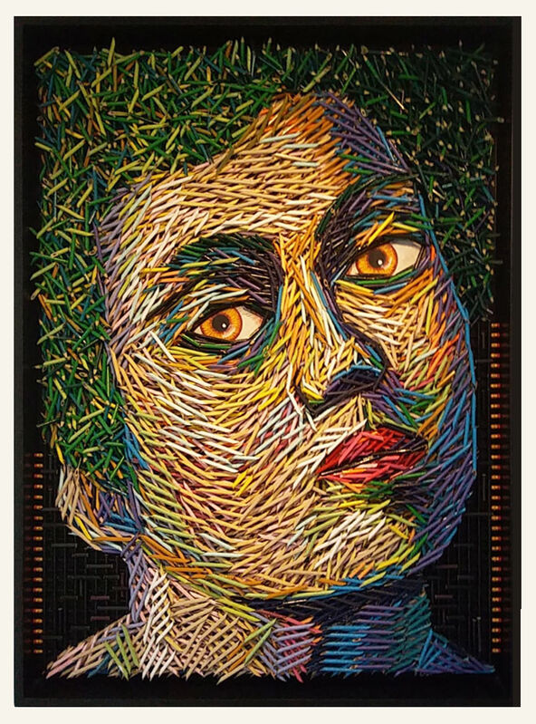 Federico Uribe, ‘Green Hair Portrait’, 2017, Sculpture, Colored pencils assembly, LGM Galería