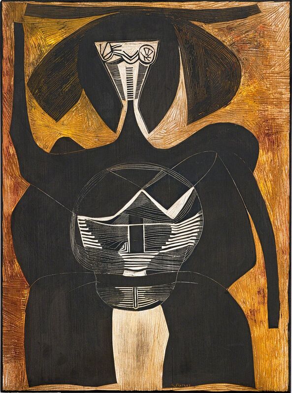 Cecil Skotnes, ‘Abstract Figure’, Other, Incised and painted wood panel, Strauss & Co