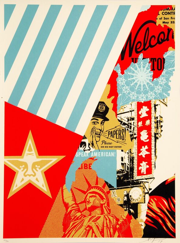 Shepard Fairey, ‘Welcome Visitor’, 2017, Print, Screenprint in colors on speckled cream paper, Heritage Auctions