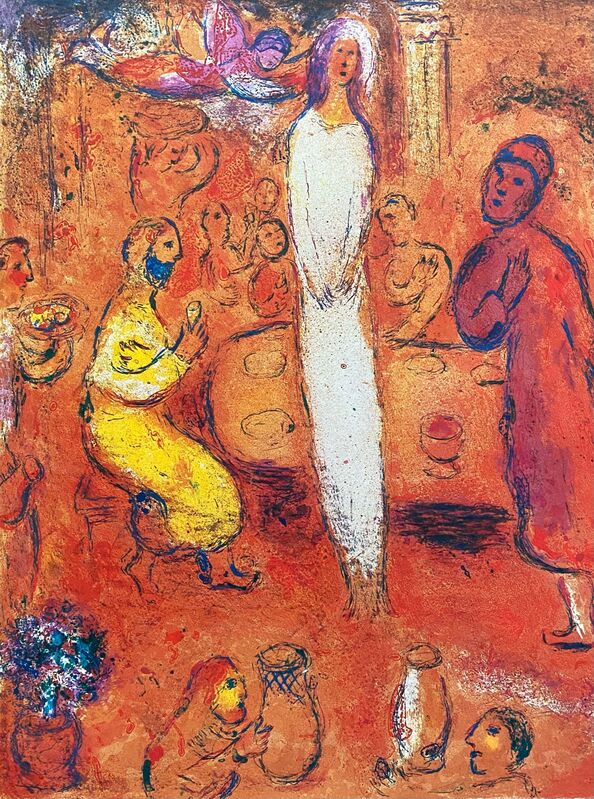 Marc Chagall, ‘“Reconnaîte sa Fille Pendent le Festin (Megacles Recognizes His Daughter During the Feast),” from Daphnis et Chloé (Cramer 46; Mourlot 347)’, 1977, Ephemera or Merchandise, Offset lithograph on wove paper, Art Commerce