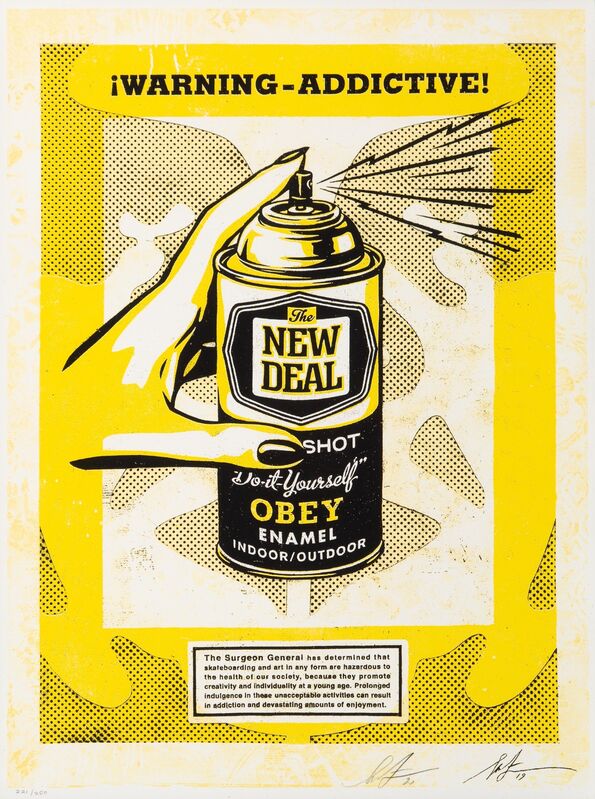 Shepard Fairey, ‘Warning Addictive’, 2020, Print, Screenprint on thick speckled white paper, Heritage Auctions