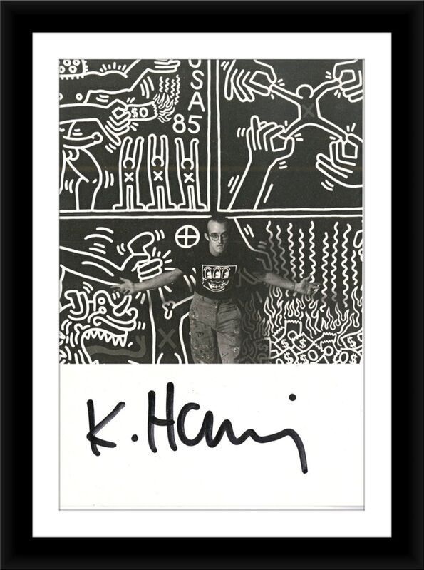 Keith Haring, ‘Hand Signed Card (from the Estate of UACC President Cordelia Platt)’, ca. 1986, Ephemera or Merchandise, Offset lithograph card. hand signed. unframed., Alpha 137 Gallery Gallery Auction