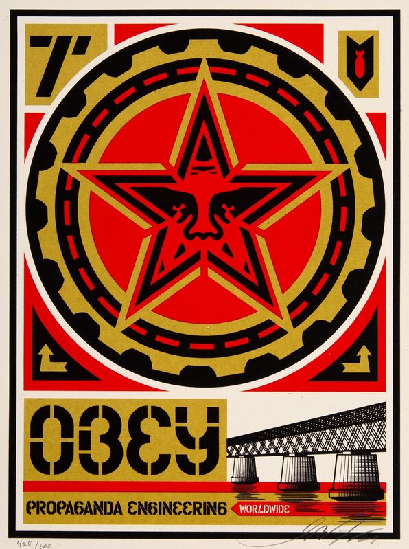 Shepard Fairey, ‘Propaganda Engineering (20th Anniversary Edition)’, 2009, Print, Screenprint in colors on speckled cream paper, Heritage Auctions