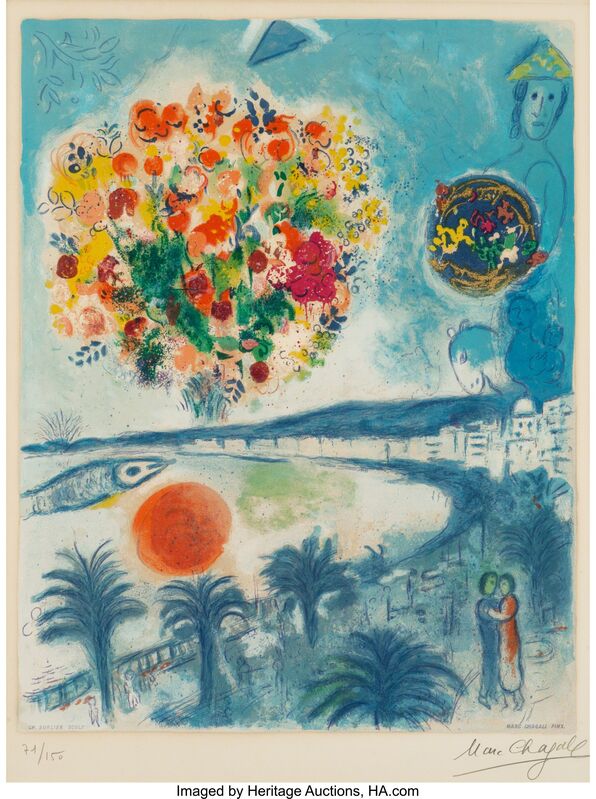 Marc Chagall, ‘Sunset, from Nice and the Côte D'Azur’, 1967, Print, Lithograph in colors on Arches paper, Heritage Auctions
