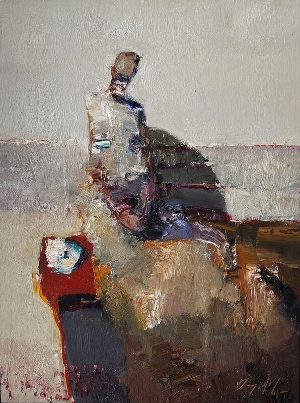 Danny McCaw, ‘Sitting by Red Table’, 2020, Painting, Oil on board (framed), Sue Greenwood Fine Art