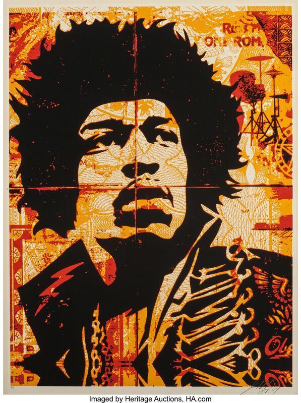 Shepard Fairey, ‘Hendrix’, 2004, Print, Screenprint in color on speckled paper, Heritage Auctions