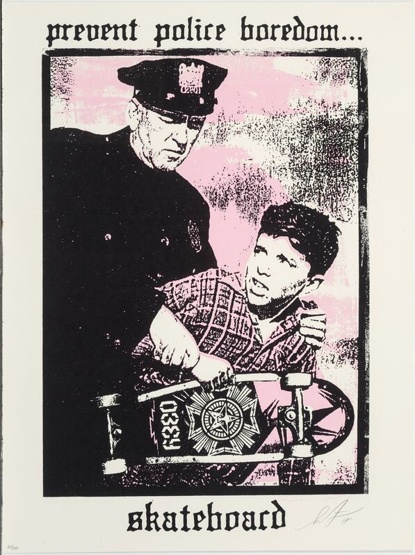Shepard Fairey, ‘Prevent Police Boredom’, 2018, Print, Screenprint in colors on Speckled white paper, Heritage Auctions