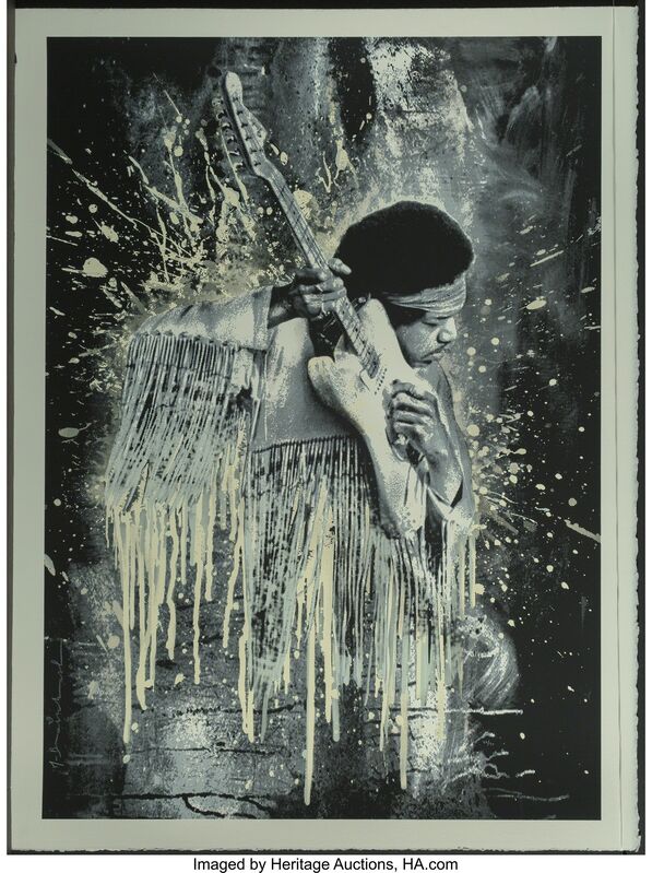 Mr. Brainwash, ‘Jimi Hendrix (white)’, 2015, Print, Screenprint in colors on paper, Heritage Auctions