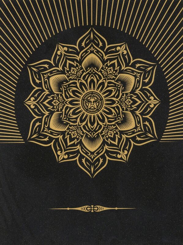Shepard Fairey, ‘Obey Lotus Diamond (Black & Gold)’, 2013, Print, Screenprint in colours with diamond dust, on Somerset Satin paper, Forum Auctions