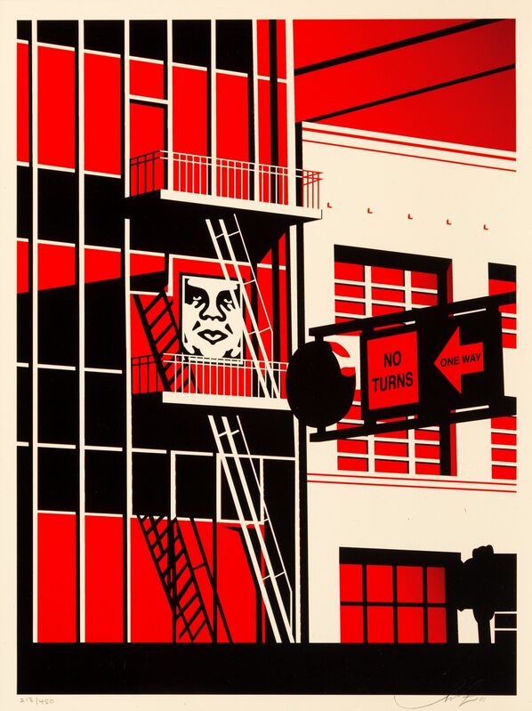 Shepard Fairey, ‘SD Billboard and SF Fire Escape (two works)’, 2011, Print, Screenprints in colors on speckled cream paper, Heritage Auctions