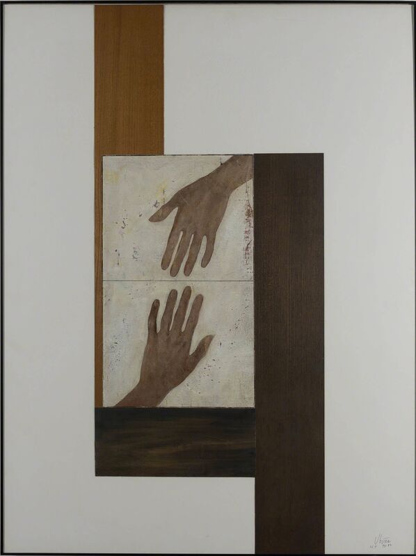 Senen Ubi–a, ‘Untitled (Two Hands)’, Mixed Media, Mixed media paint on canvas and wood veneer, Capsule Gallery Auction