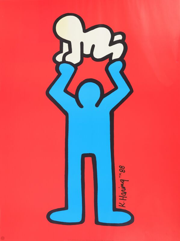 Keith Haring, ‘Man Holding Radiant Baby’, Print, Offset lithograph in colours, Chiswick Auctions