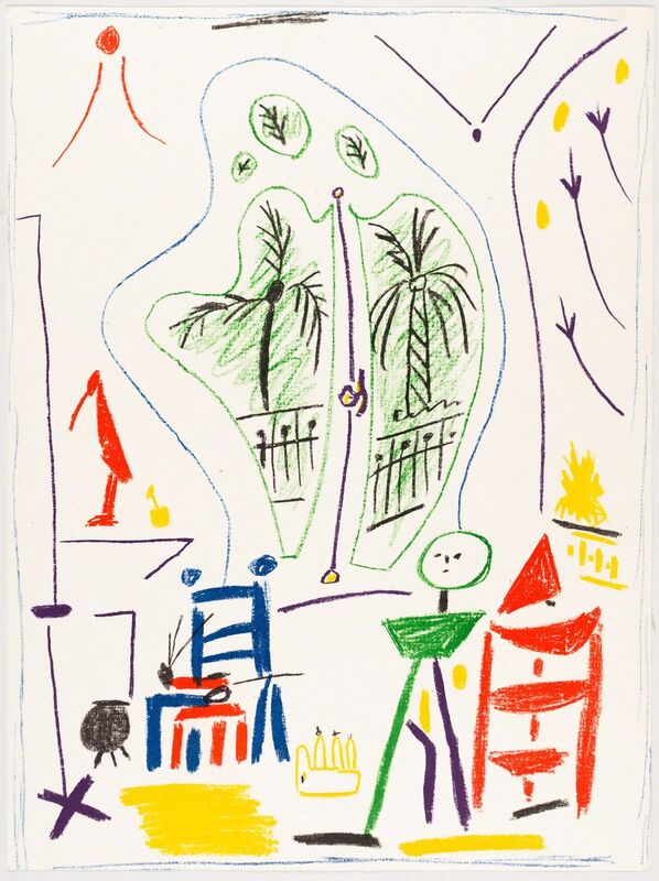 Pablo Picasso, ‘DANS L’ATELIER DE PICASSO’, 1956, Print, Original lithograph printed in six colors (blu, green, red, violet, yellow, black) Hodomura Japan paper., Christopher-Clark Fine Art