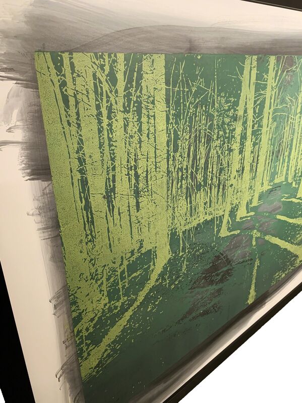 Natanel Gluska, ‘Forest in Green’, 2016, Drawing, Collage or other Work on Paper, Wooden engraved panel - Etched and hand printed - Framed, Ronen Art Gallery