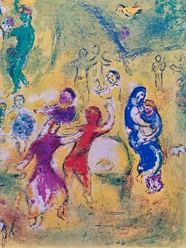 Marc Chagall, ‘“Festin nuptial dans la grotte des nymphes (Wedding feast in the cave of the nymphs),” from Daphnis et Chloé (Cramer 46; Mourlot 348)’, 1977, Ephemera or Merchandise, Offset lithograph on wove paper, Art Commerce