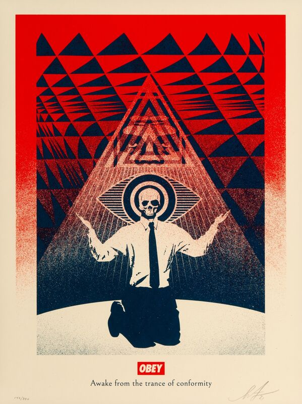 Shepard Fairey, ‘Obey Conformity Trance (Red)’, 2021, Print, Screenprint in colors on thick speckled cream paper, Heritage Auctions