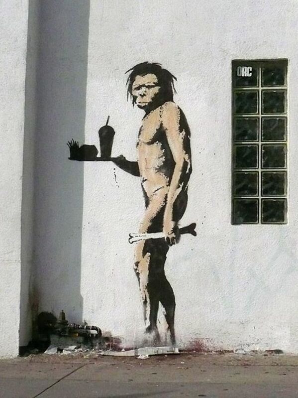 Banksy, ‘The caveman’, ca. 2008, Mixed Media, Stencil and colored spray on concrete wall in metal frame, Fine Art Auctions Miami