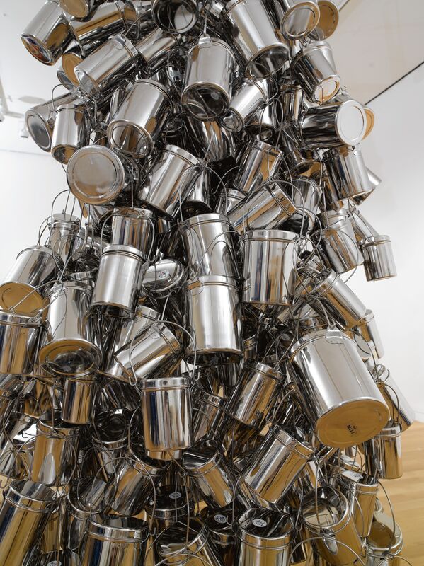 Subodh Gupta, ‘OK Mili’, 2005, Sculpture, Stainless steel tiffin boxes, armature, CD ROM, Galerie Thomas