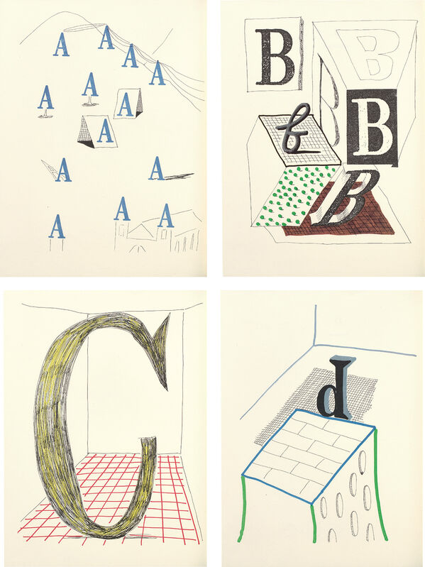 David Hockney, ‘Hockney’s Alphabet’, 1991, Print, The complete set of 26 lithographs in colors, on Exhibition Fine Art Cartridge paper, with full margins, with full text and title page, the sheets bound (as issued) in quarter vellum with handmade Fabriano Roma paper boards, housed in the original grey slipcase., Phillips