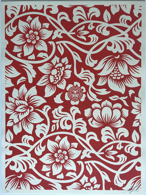 Shepard Fairey, ‘Floral Takeover - Cream / Red’, 2017, Print, Screen-print on Speckletone cream paper, Blackline Gallery