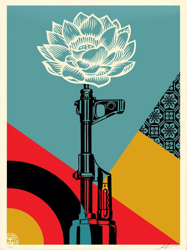 Shepard Fairey, ‘AK-47 Lotus’, 2021, Print, Screen-print on Speckletone cream paper, Blackline Gallery