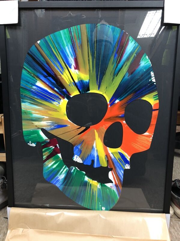 Damien Hirst, ‘SKULL (original spin painting) Hand Signed in Black Marker’, 2009, Print, Acrylic Paints on Thick Paper Board, Mr Q. Gallery