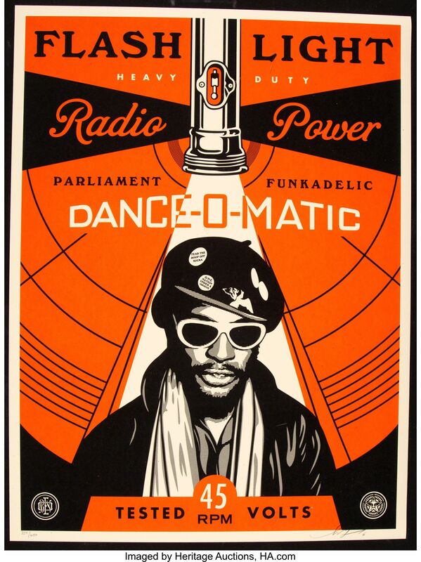 Shepard Fairey, ‘George Clinton Flash Light’, 2016, Print, Screenprint in colors on speckled cream paper, Heritage Auctions
