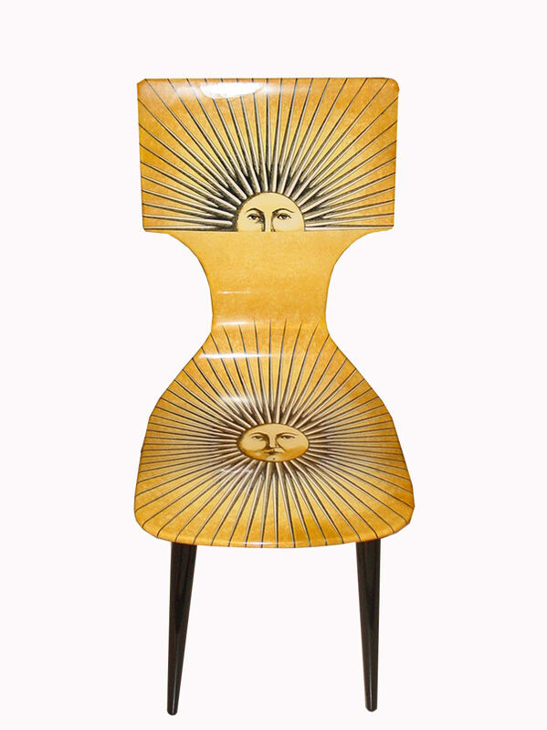 Piero Fornasetti, ‘Set of four 'Sole' chairs’, 1955, Design/Decorative Art, Plywood seat and black lacquered tapered legs, robertaebasta 